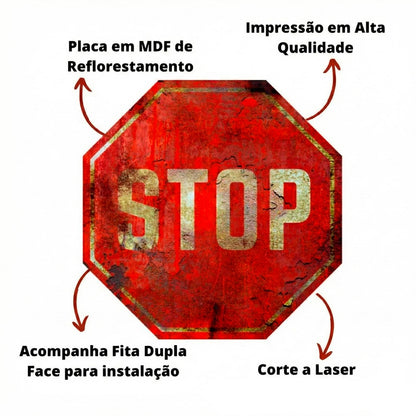 Placa Decorativa Stop Old Aparência Quadro para Decoração Tema Trânsito