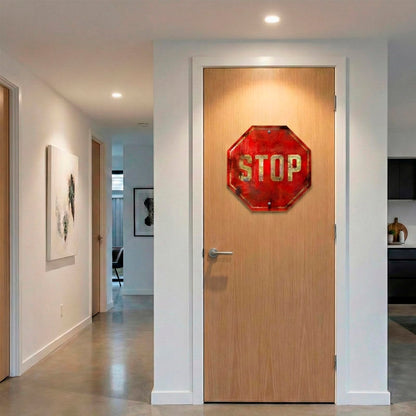 Placa Decorativa Stop Old Aparência Quadro para Decoração Tema Trânsito